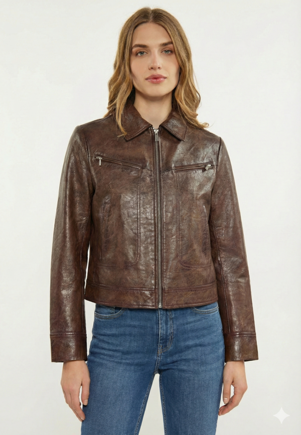 Women's Vintage Brown Distressed Leather Jacket