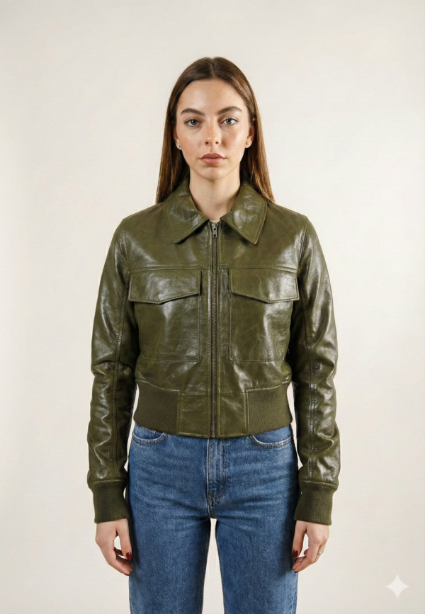 Women's Green Genuine Leather Blazer