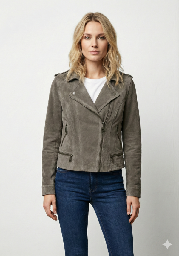 Women's Taupe Suede Biker Jacket