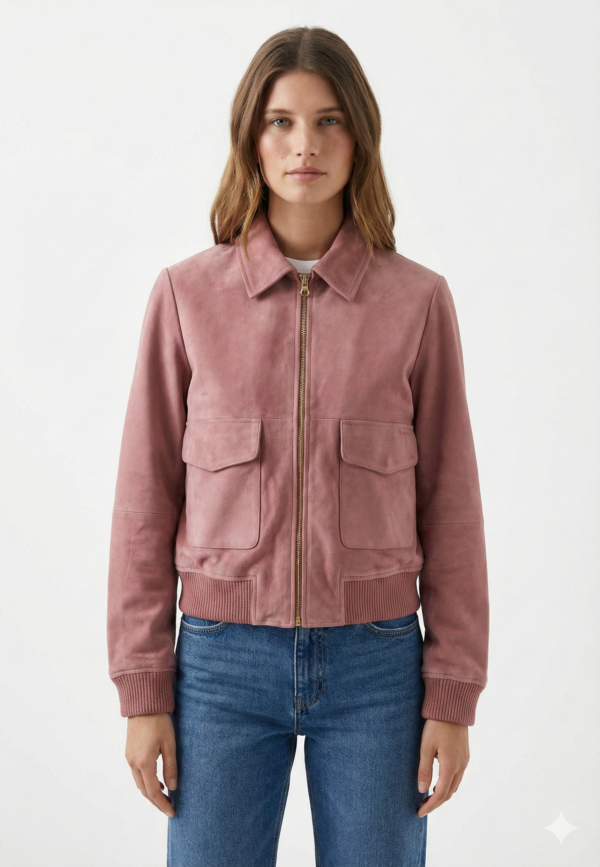 Women's Dusty Rose Suede Bomber Jacket